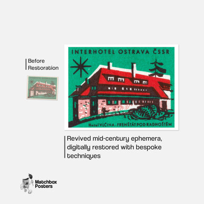 Hotel with Red Roof - vintage matchbox label print - framed wall art preview