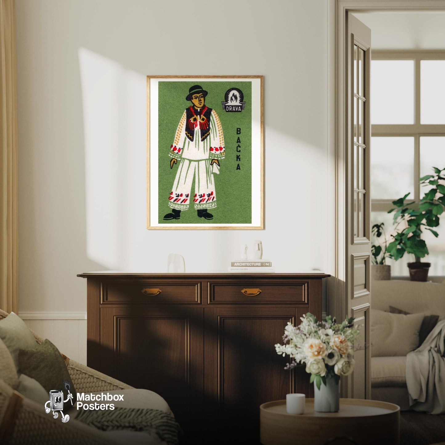 Serbian Man - vintage matchbox label print - living room mockup