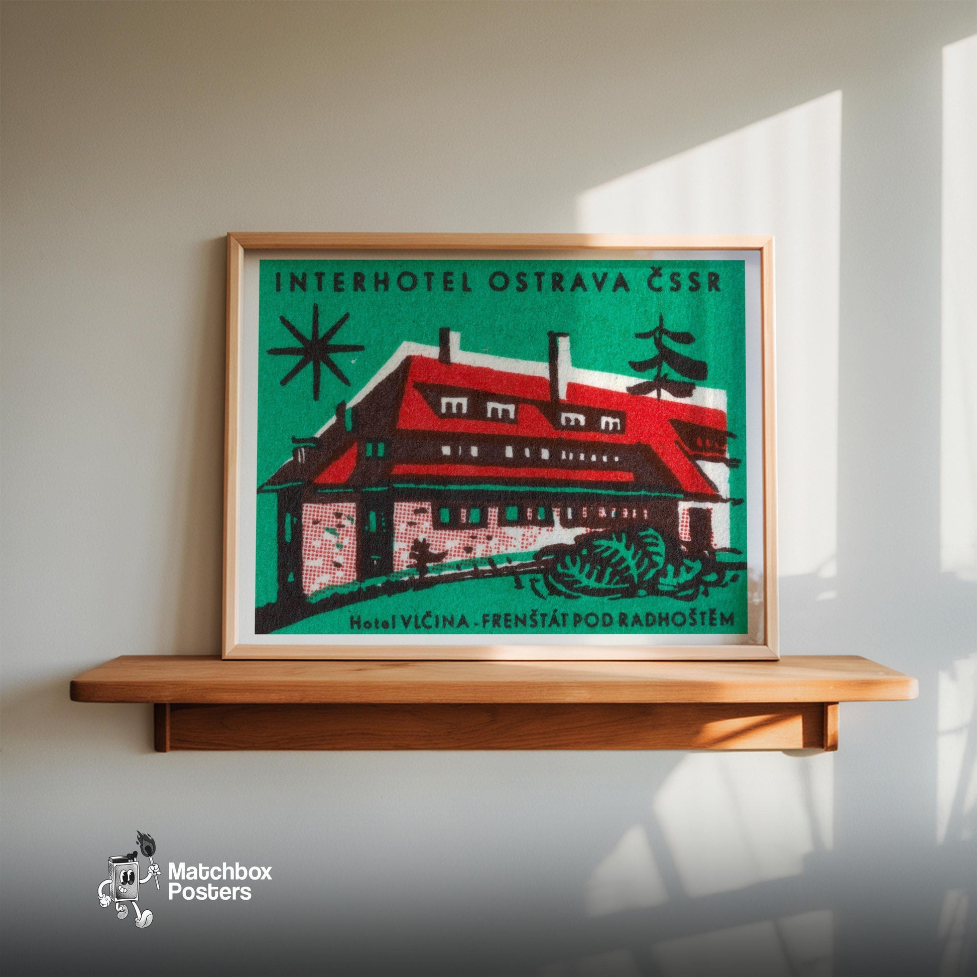 Hotel with Red Roof - vintage matchbox label print - size comparison