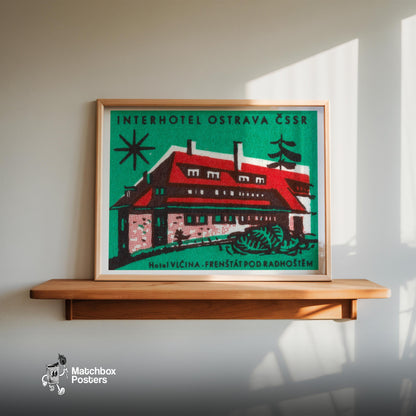 Hotel with Red Roof - vintage matchbox label print - size comparison
