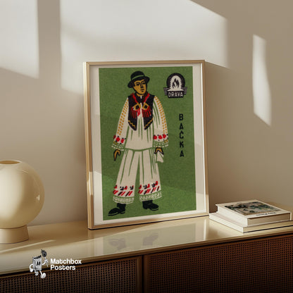 Serbian Man - vintage matchbox label print - size comparison