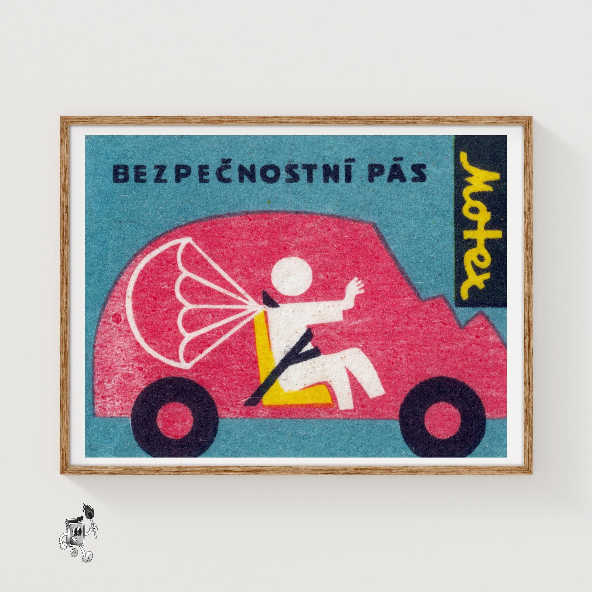 Seatbelt Safety Car - vintage matchbox label print