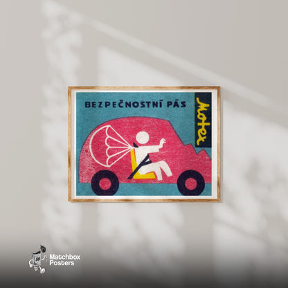 Seatbelt Safety Car - vintage matchbox label print - bedroom mockup