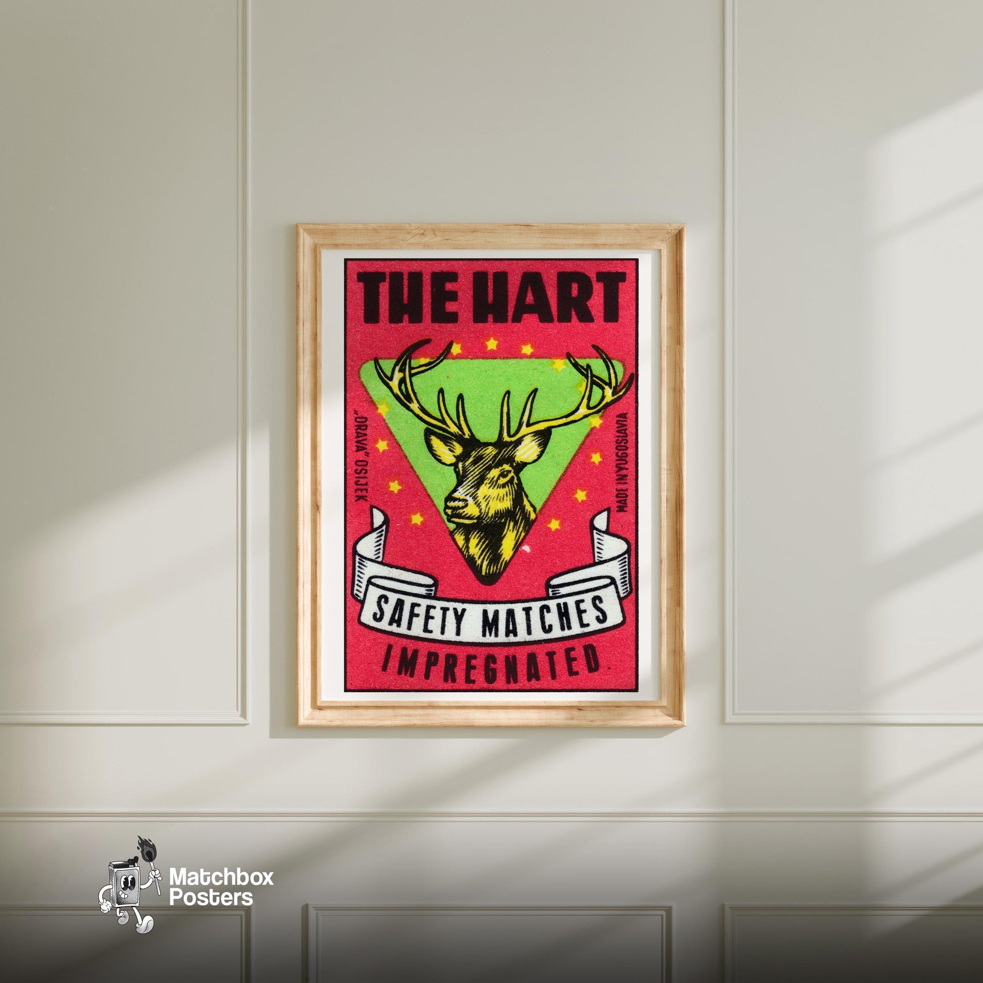 Deer Head - vintage matchbox label print - bedroom mockup