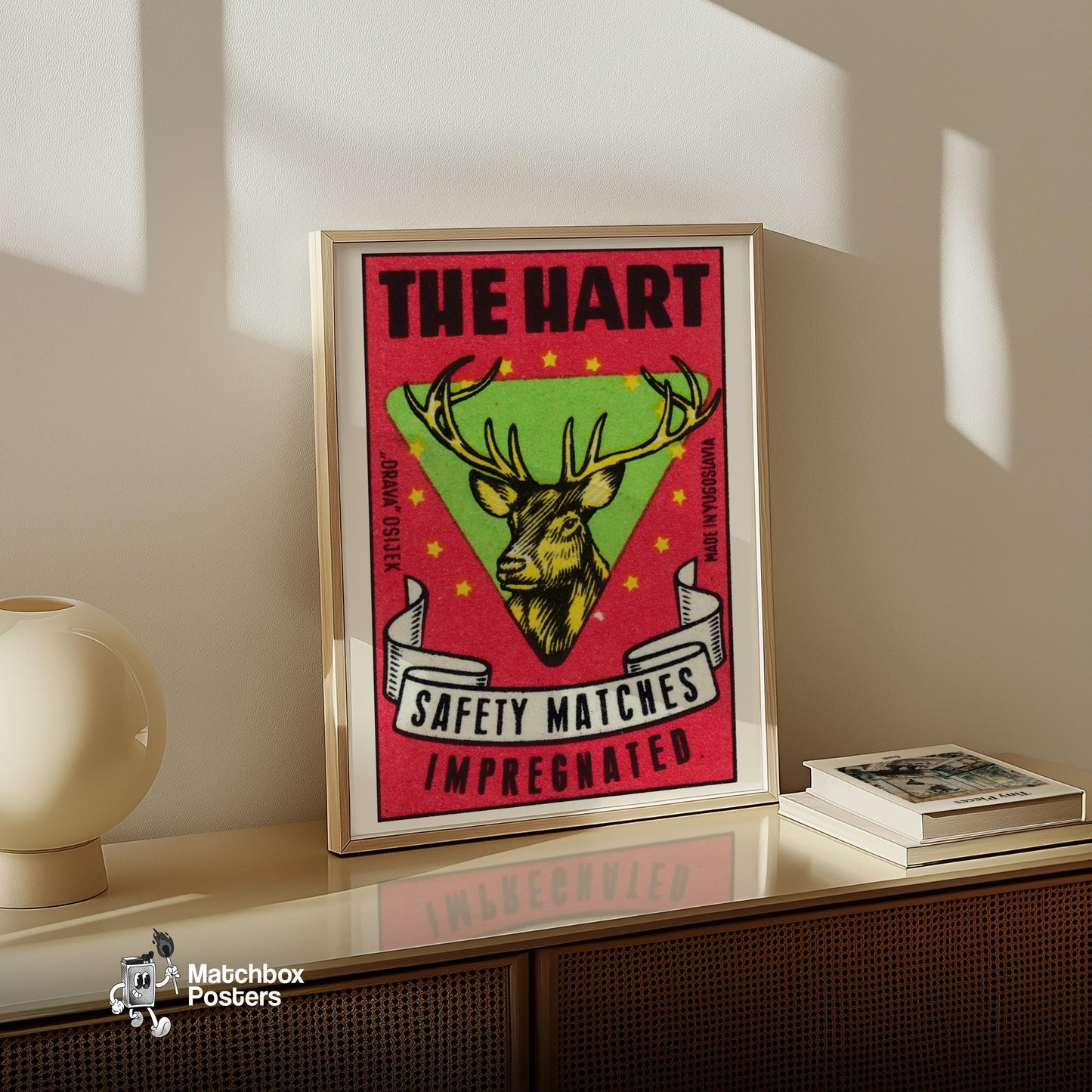 Deer Head - vintage matchbox label print - size comparison