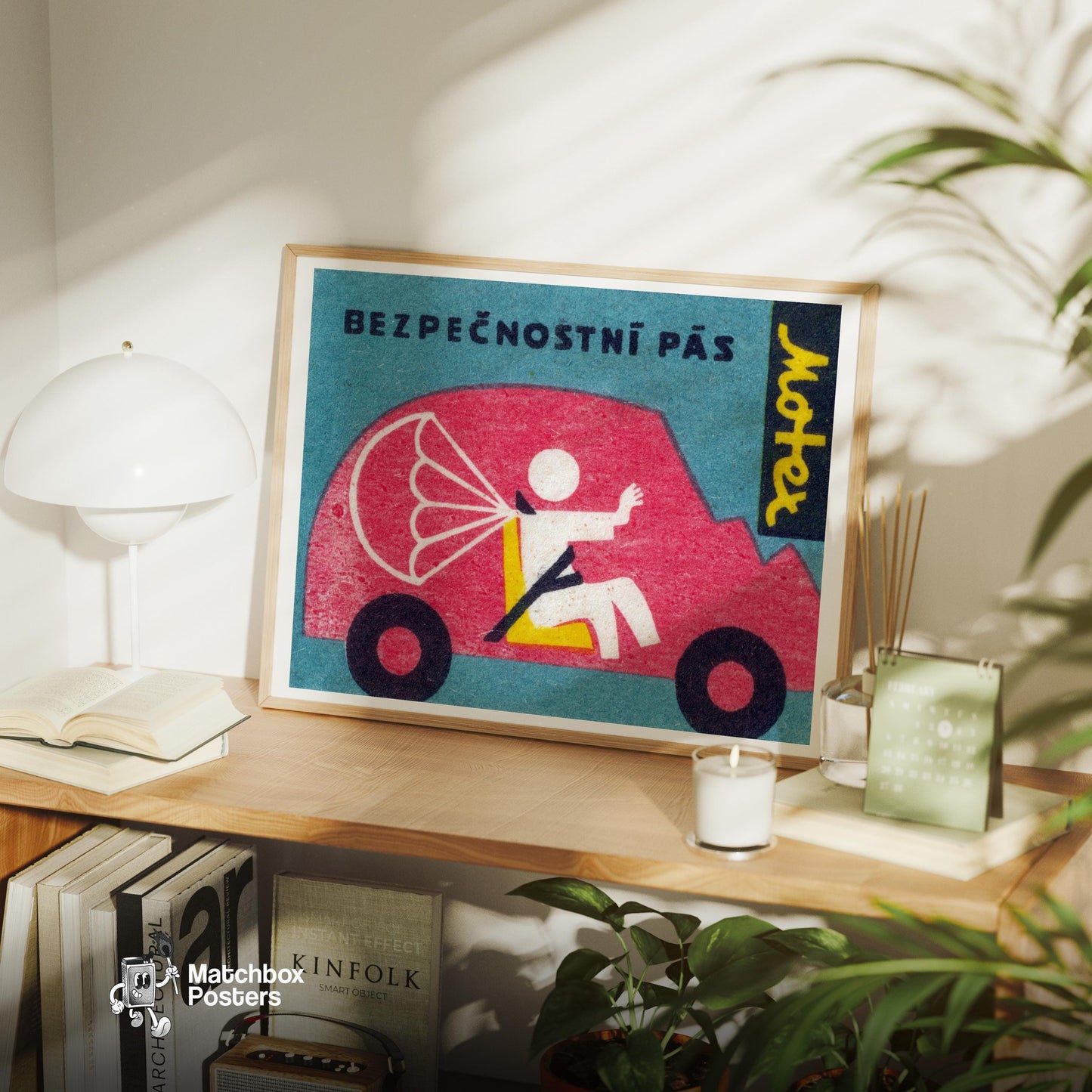 Seatbelt Safety Car - vintage matchbox label print - office wall