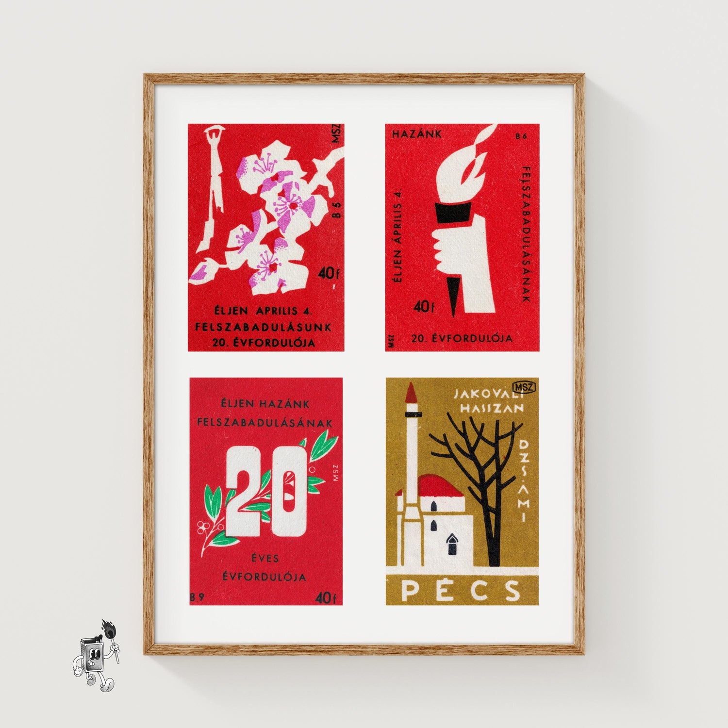 White Hungarians Grid Print - vintage matchbox label print