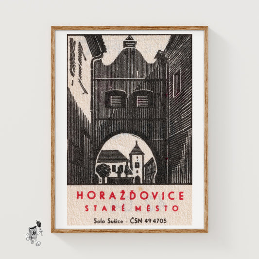 Horazdovice Old Town - vintage matchbox label print