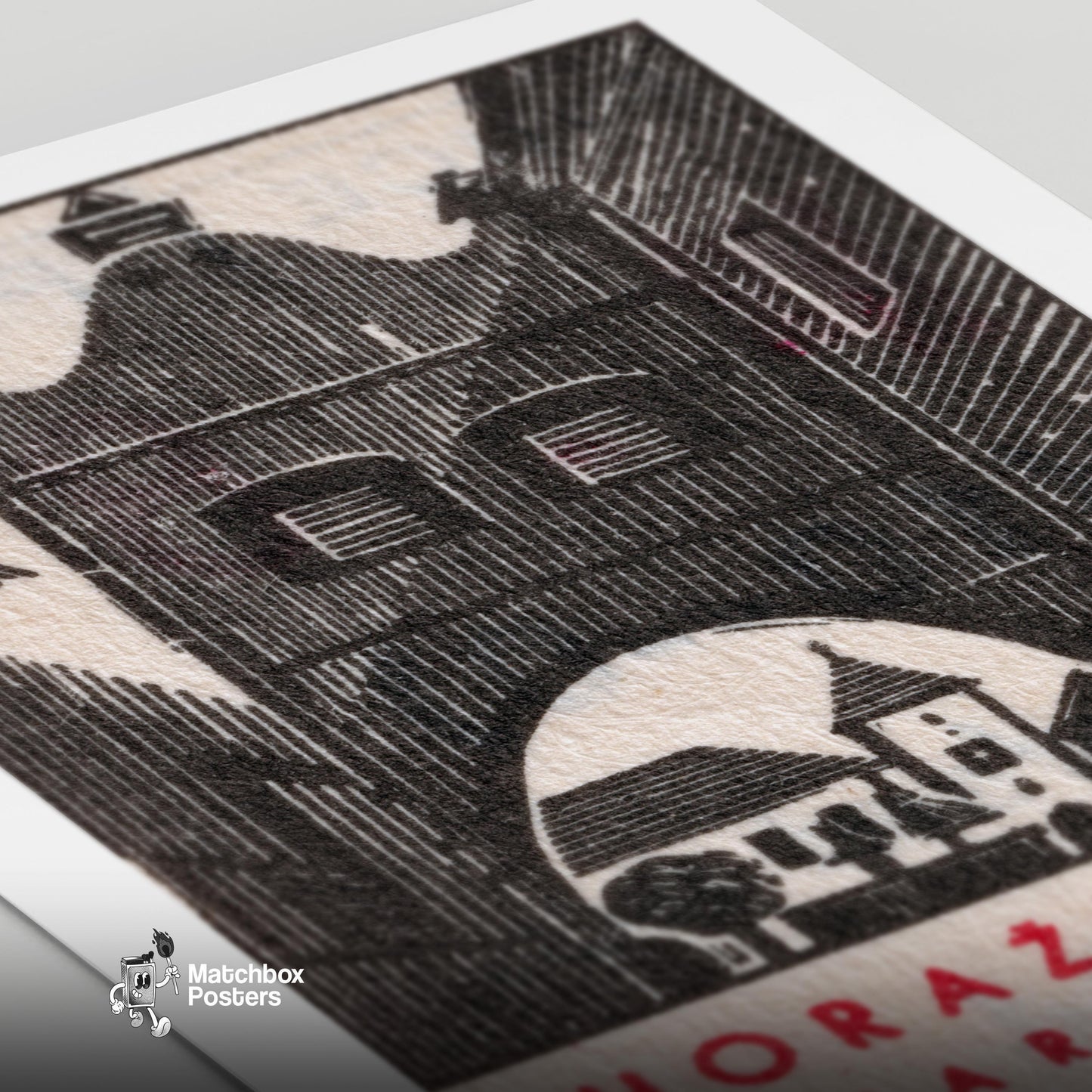 Horazdovice Old Town - vintage matchbox label print - close-up detail