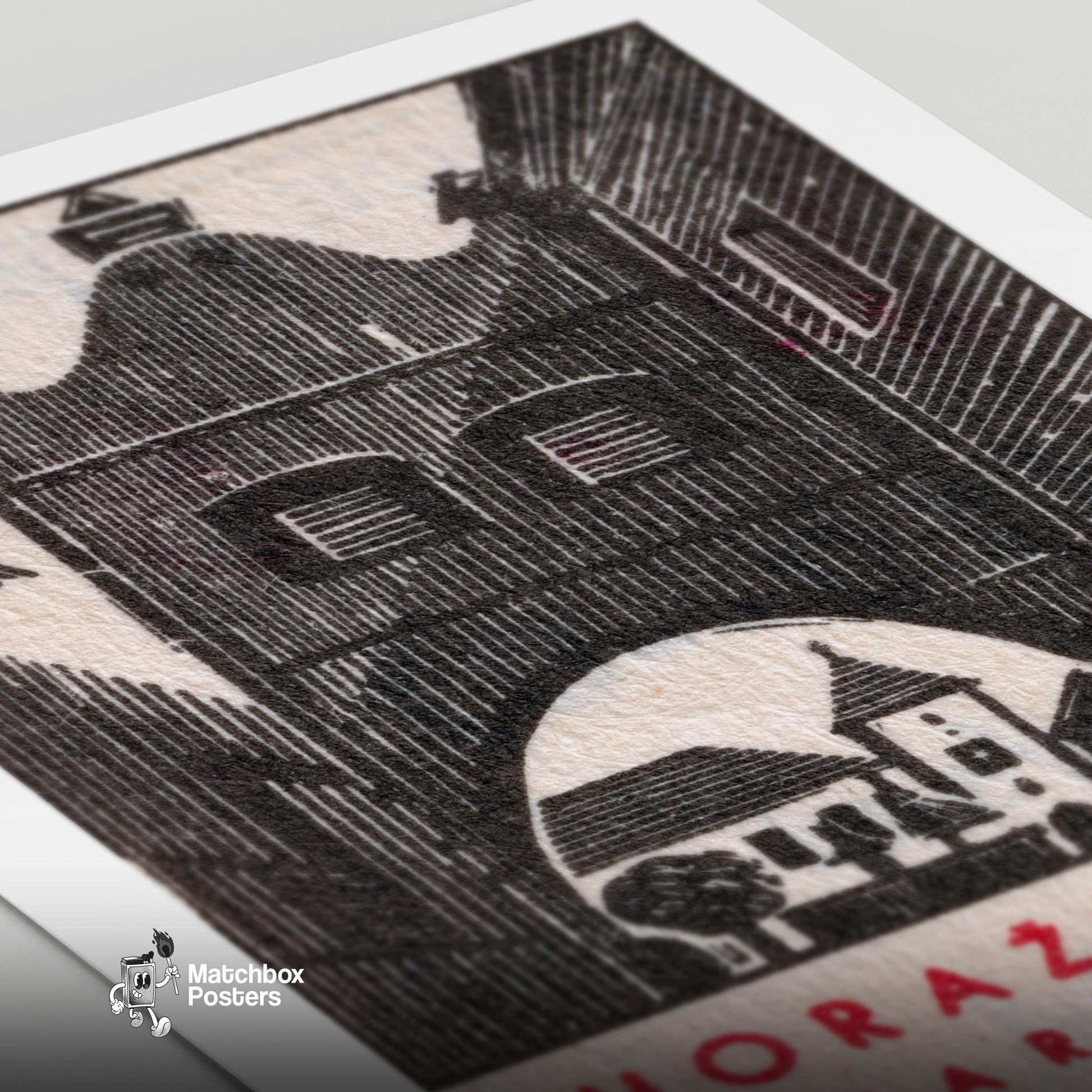 Horazdovice Old Town - vintage matchbox label print - close-up detail