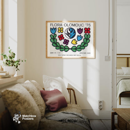 Flower Festival - vintage matchbox label print - living room mockup