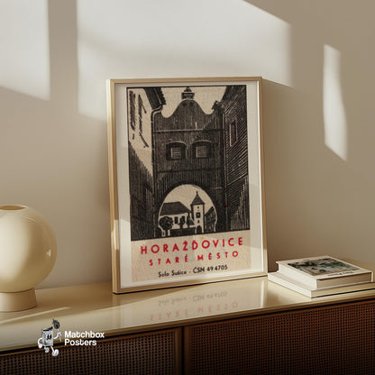 Horazdovice Old Town - vintage matchbox label print - size comparison