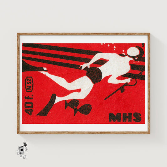 Spearfisher - vintage matchbox label print
