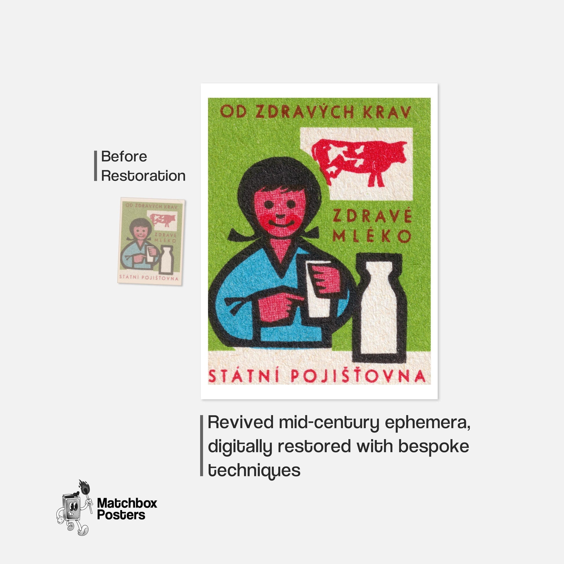 Healthy Cows Makes Healthy Milk - vintage matchbox label print - framed wall art preview