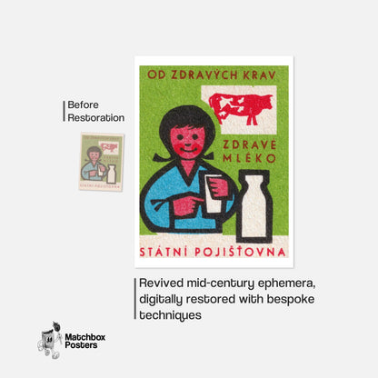 Healthy Cows Makes Healthy Milk - vintage matchbox label print - framed wall art preview