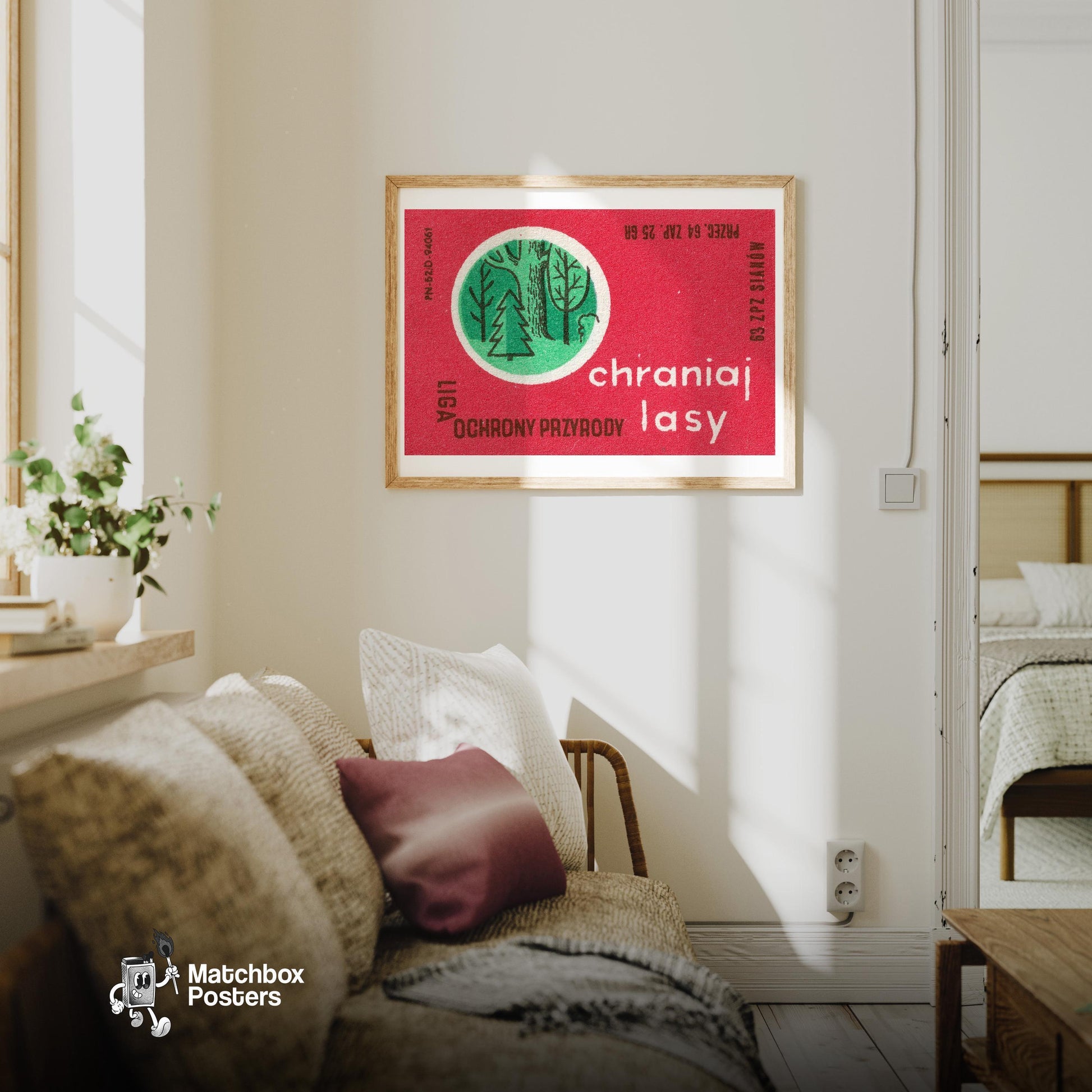 Forest Conservation - vintage matchbox label print - living room mockup