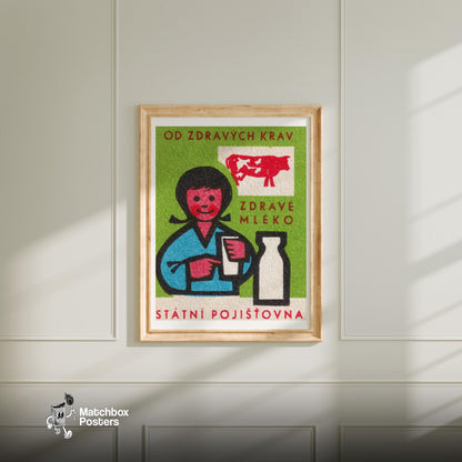 Healthy Cows Makes Healthy Milk - vintage matchbox label print - bedroom mockup