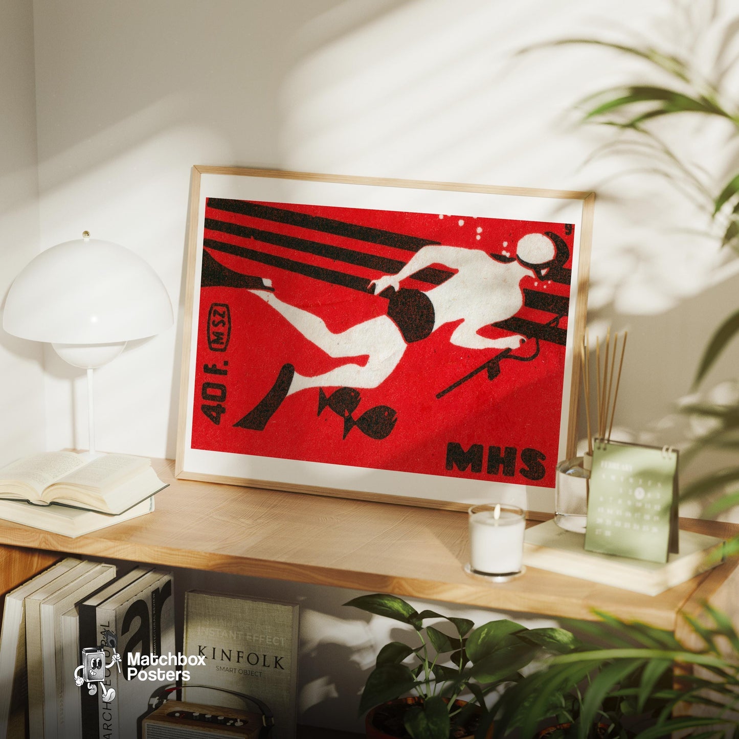 Spearfisher - vintage matchbox label print - office wall