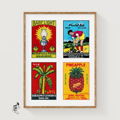 Malayalams Grid Print - vintage matchbox label print