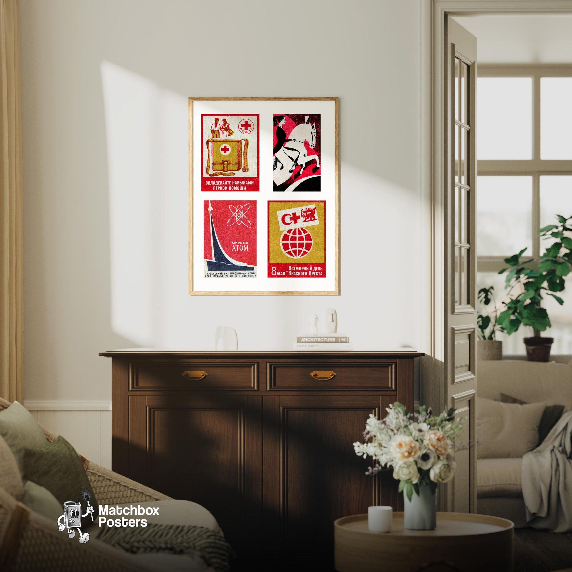 Red Russians Grid Print - vintage matchbox label print - framed wall art preview