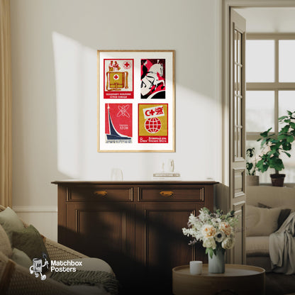 Red Russians Grid Print - vintage matchbox label print - framed wall art preview