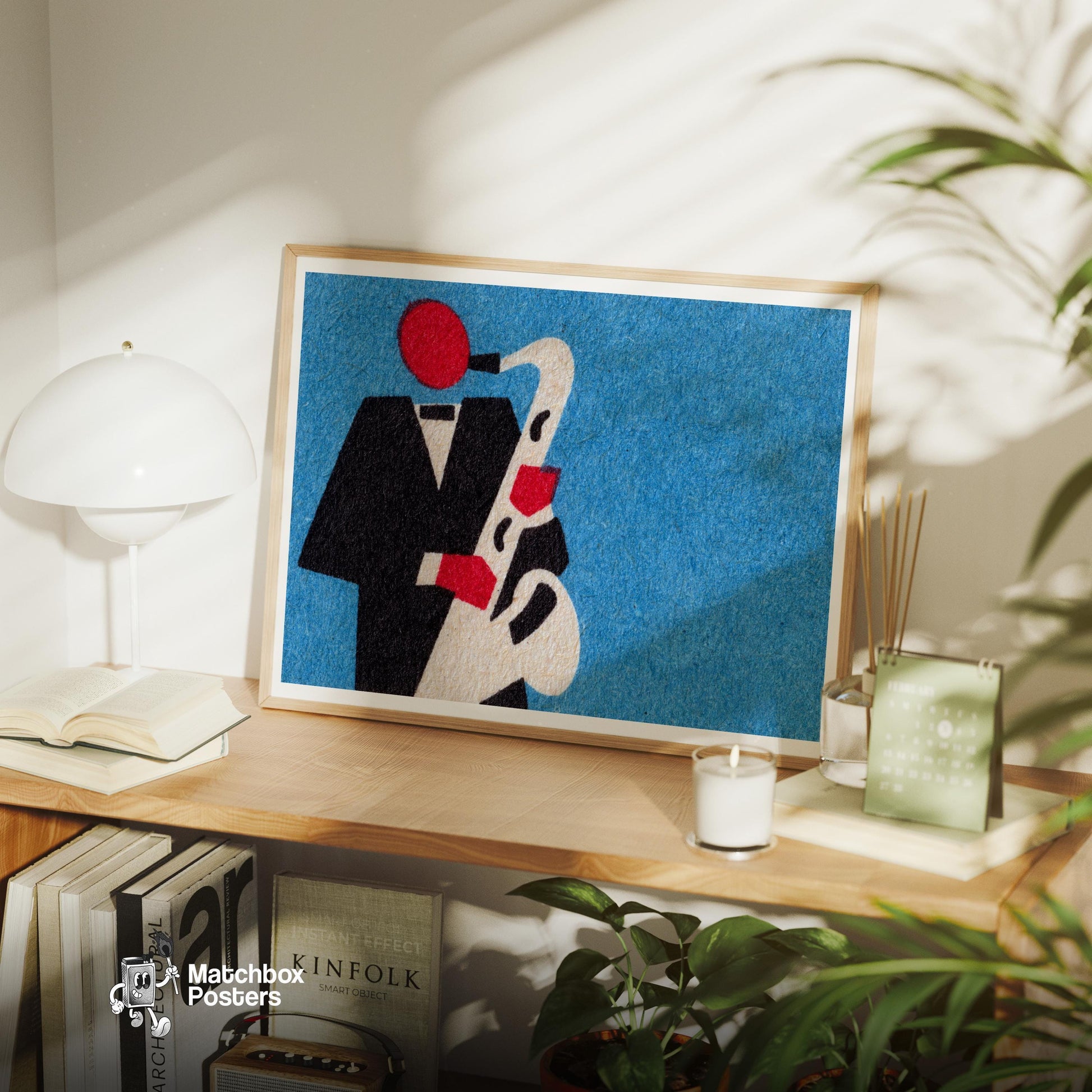 Saxophone Player - vintage matchbox label print - office wall
