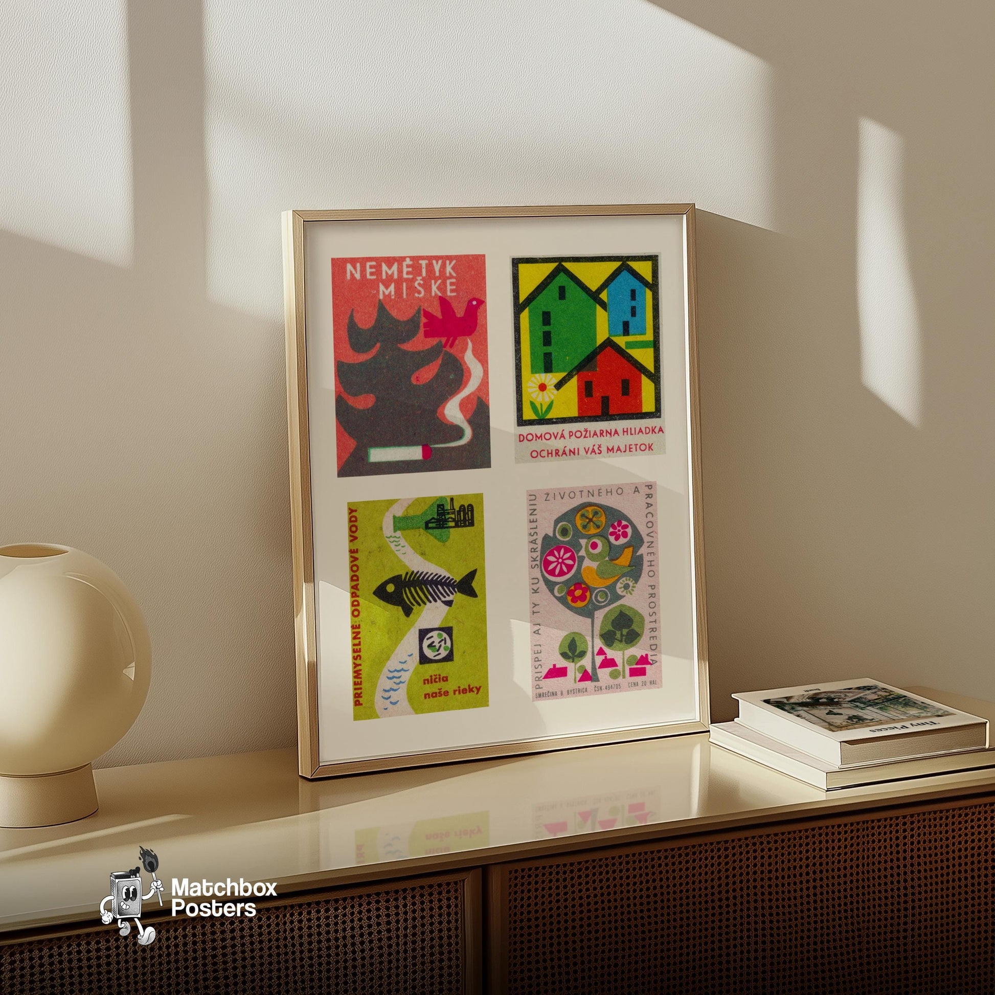 Slovaks Grid Print - vintage matchbox label print - bedroom mockup