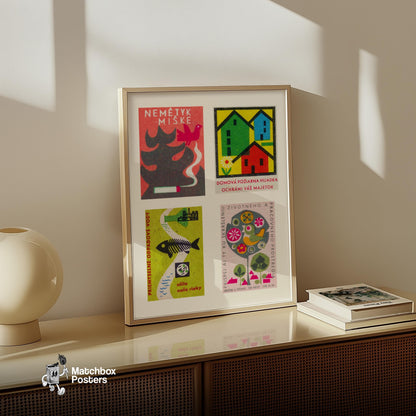 Slovaks Grid Print - vintage matchbox label print - bedroom mockup