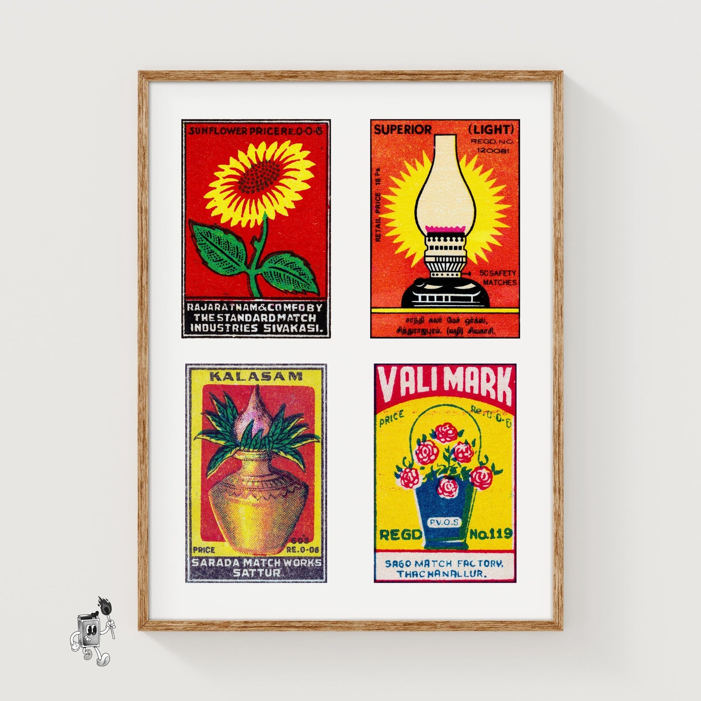 Red Tamils Grid Print - vintage matchbox label print