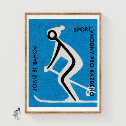 Skiing for Health - vintage matchbox label print