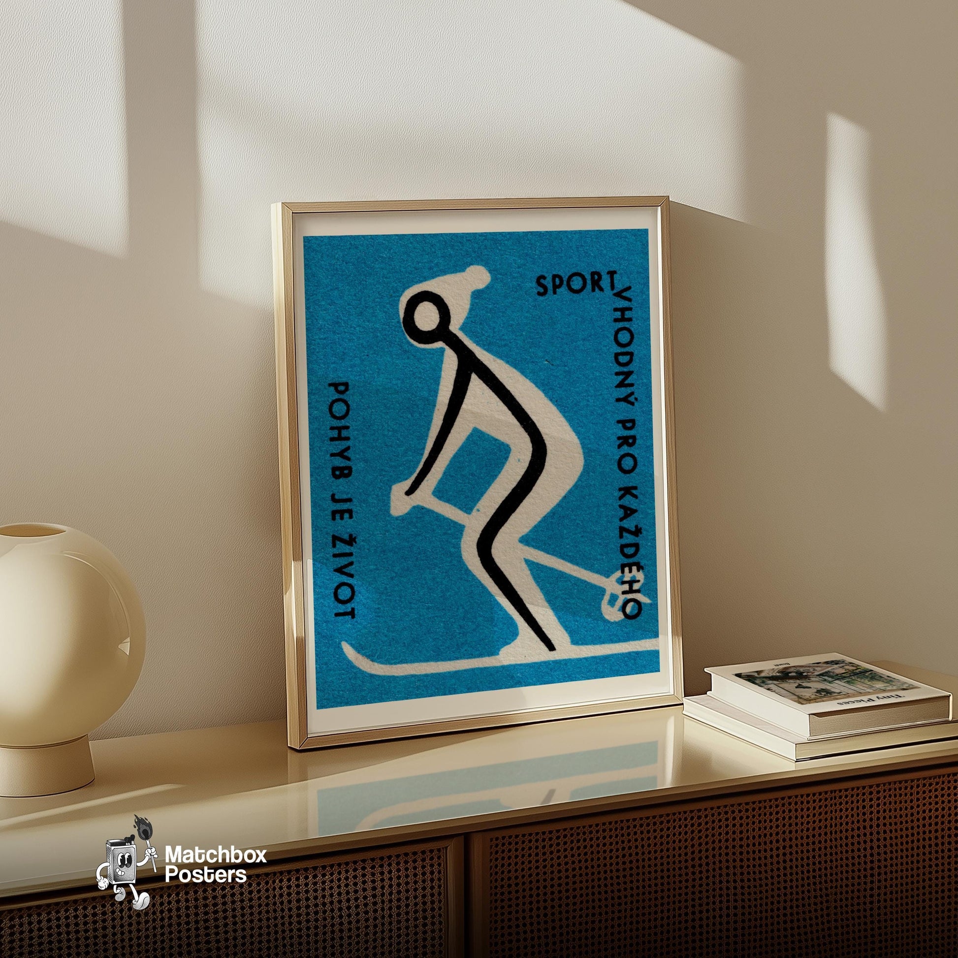 Skiing for Health - vintage matchbox label print - size comparison