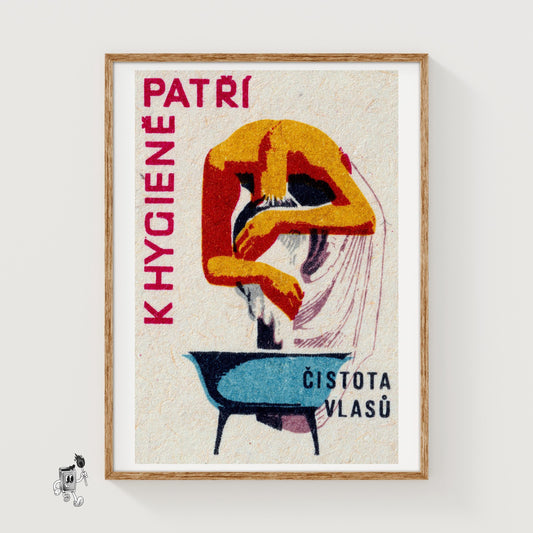 Woman Washing Hair - vintage matchbox label print