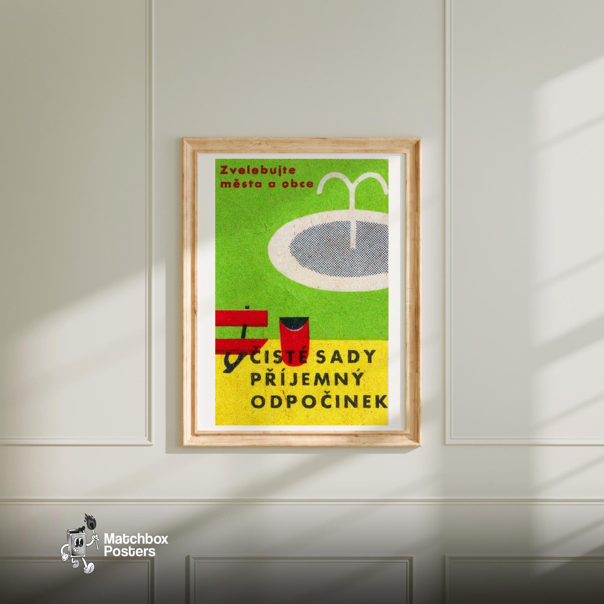 Geometric Shapes - vintage matchbox label print - bedroom mockup