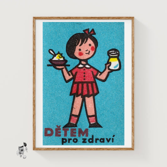 Girl with Yogurt - vintage matchbox label print
