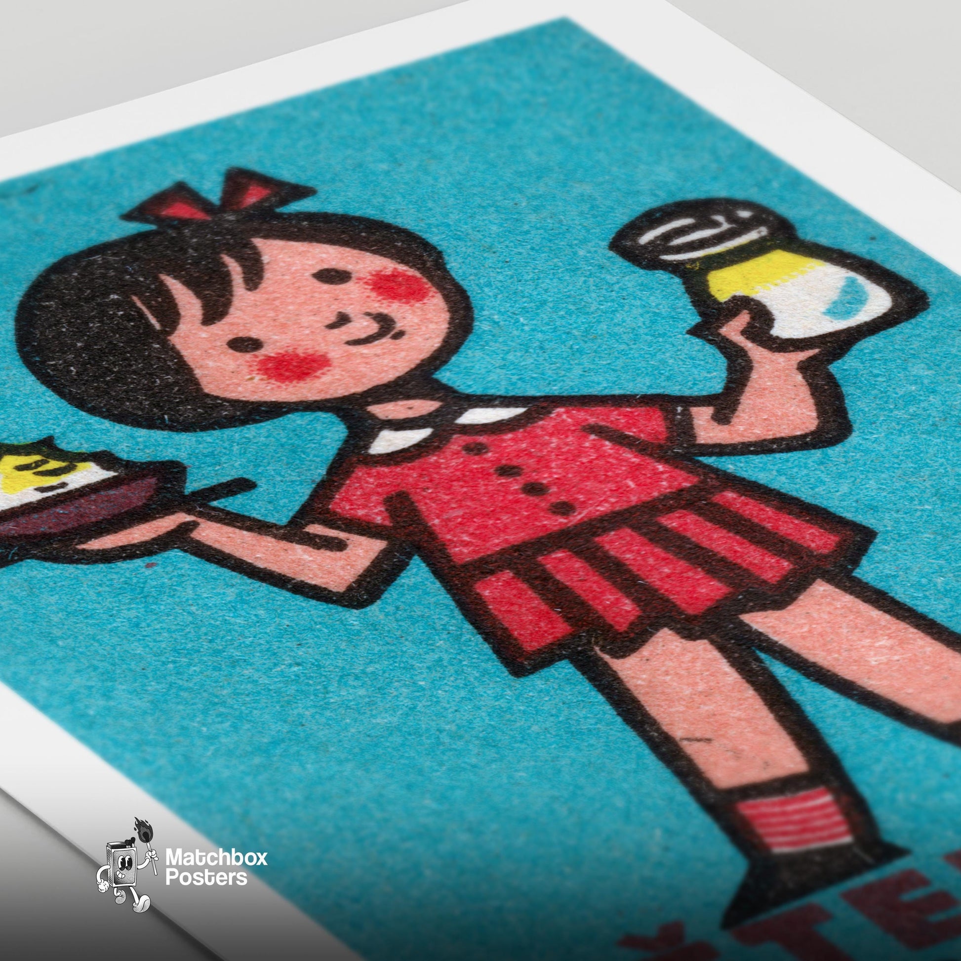 Girl with Yogurt - vintage matchbox label print - close-up detail