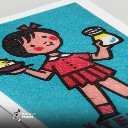 Girl with Yogurt - vintage matchbox label print - close-up detail