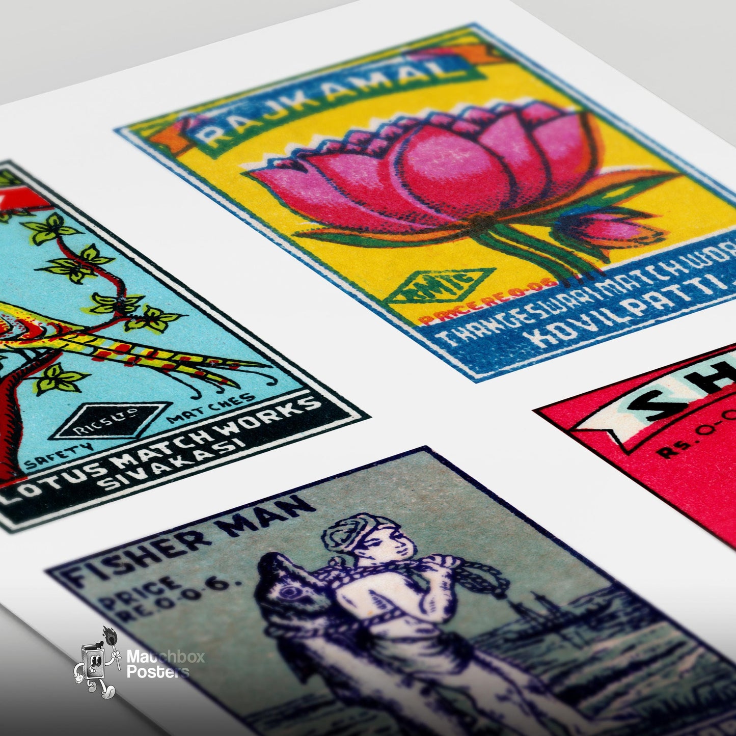 Matchbox Label Print: Tamil - vintage matchbox label print - close-up detail