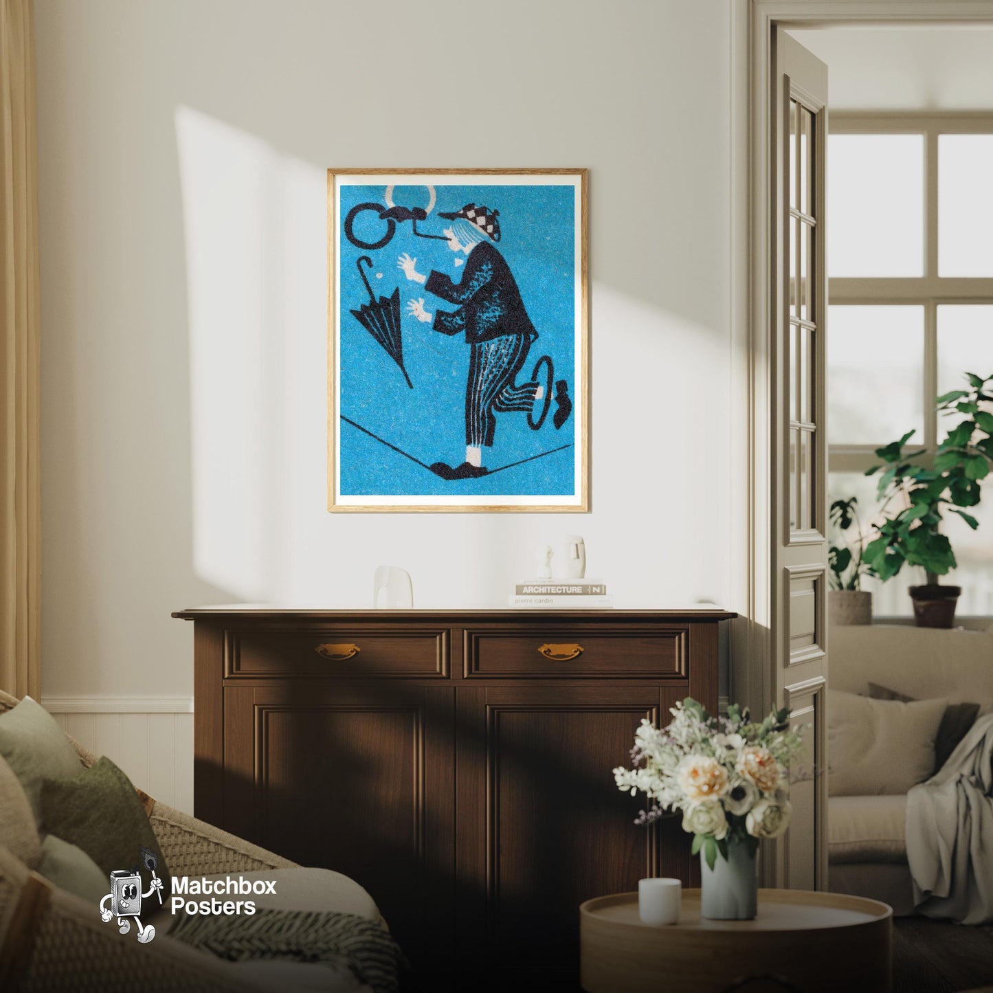 Circus Clown - vintage matchbox label print - living room mockup