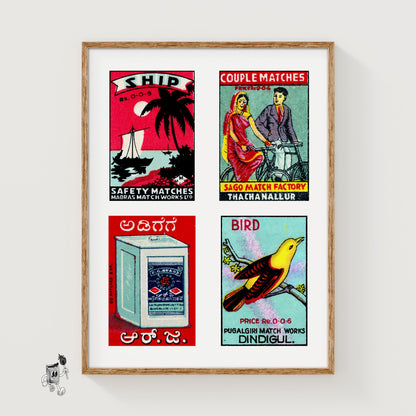 Light Blue Indians Grid Print - vintage matchbox label print