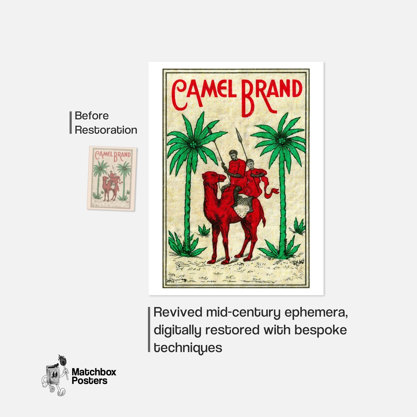 Red Camel - vintage matchbox label print - framed wall art preview