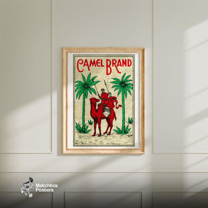 Red Camel - vintage matchbox label print - bedroom mockup