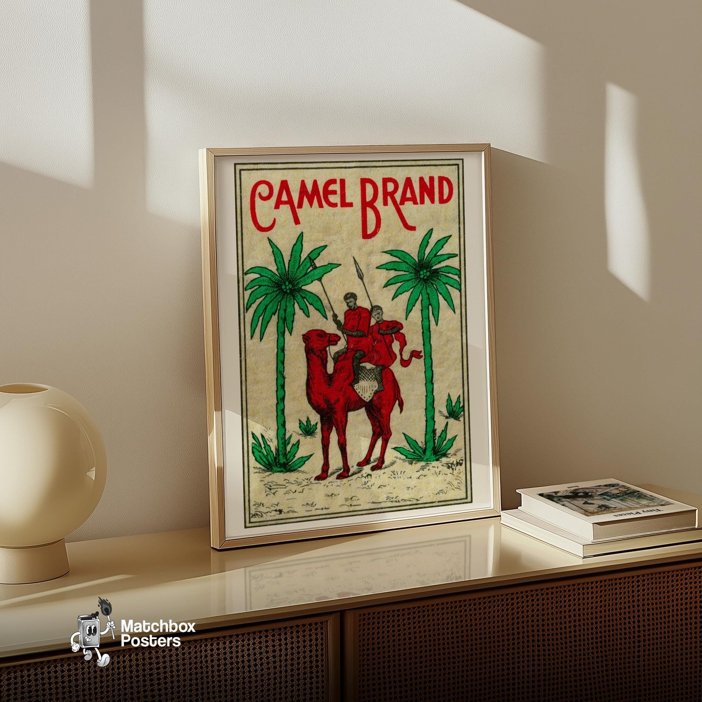 Red Camel - vintage matchbox label print - size comparison