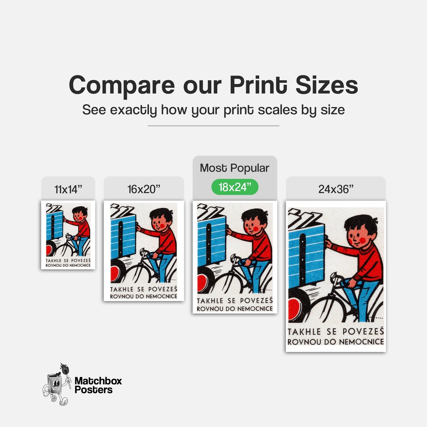 Boy on Bicycle - vintage matchbox label print - gallery wall preview