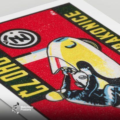 Motorcycle Racer - vintage matchbox label print - close-up detail