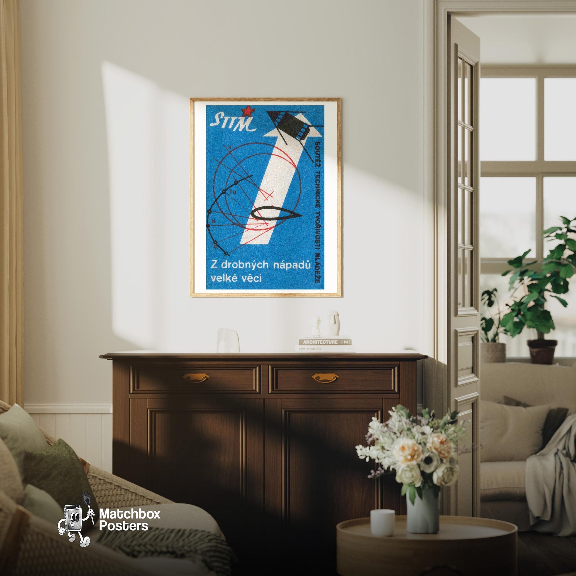 Rocket Czechoslovakia 1960s-70s Matchbox Label - vintage matchbox label print - living room mockup