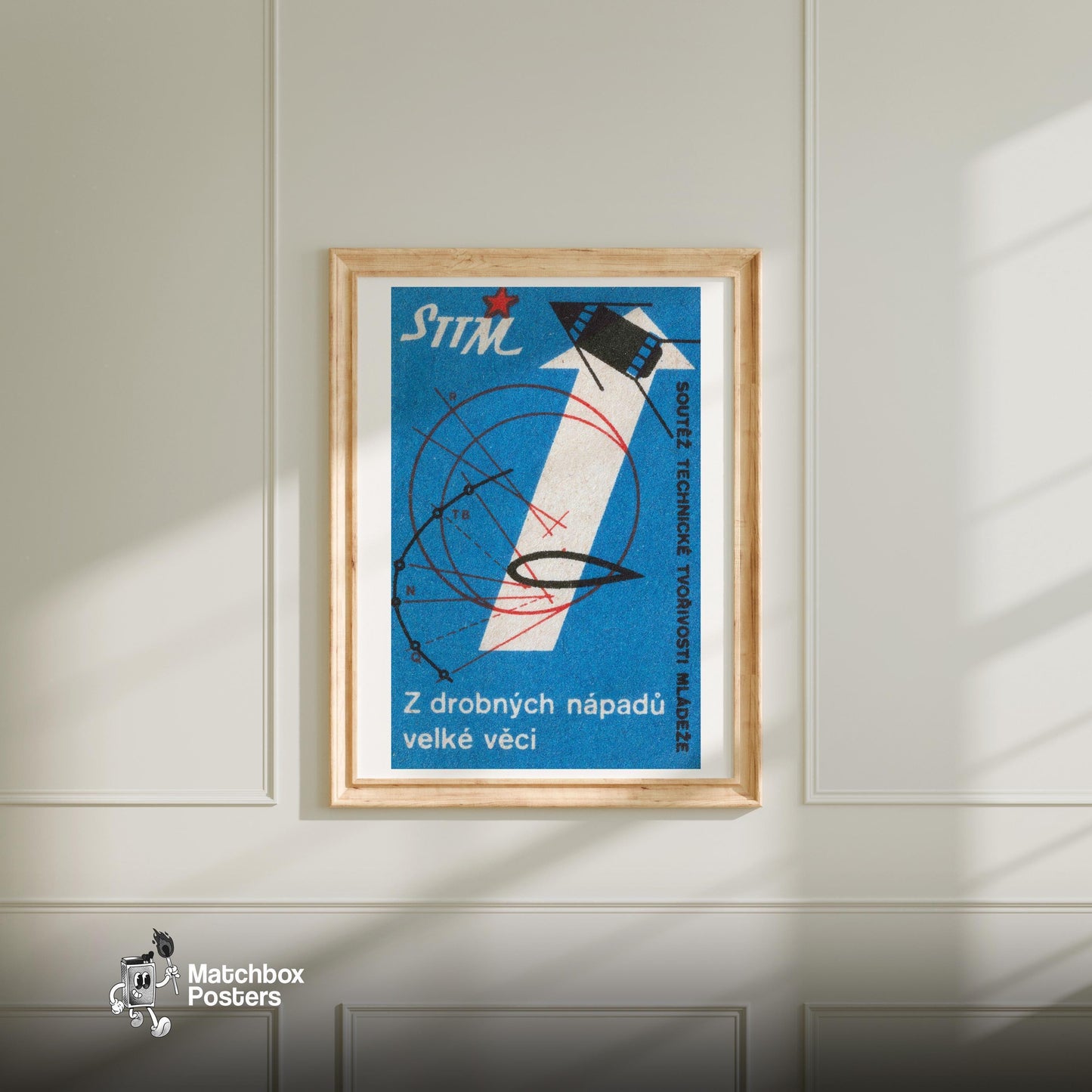 Rocket Czechoslovakia 1960s-70s Matchbox Label - vintage matchbox label print - bedroom mockup