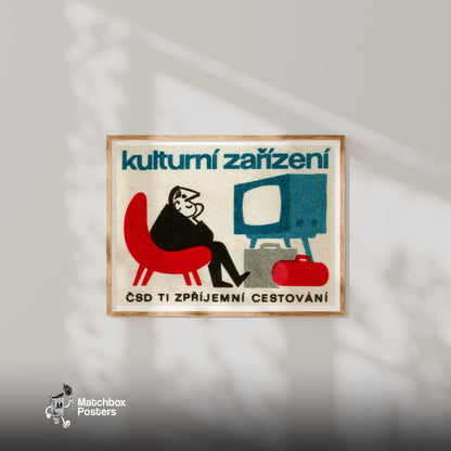 Person Watching TV - vintage matchbox label print - bedroom mockup