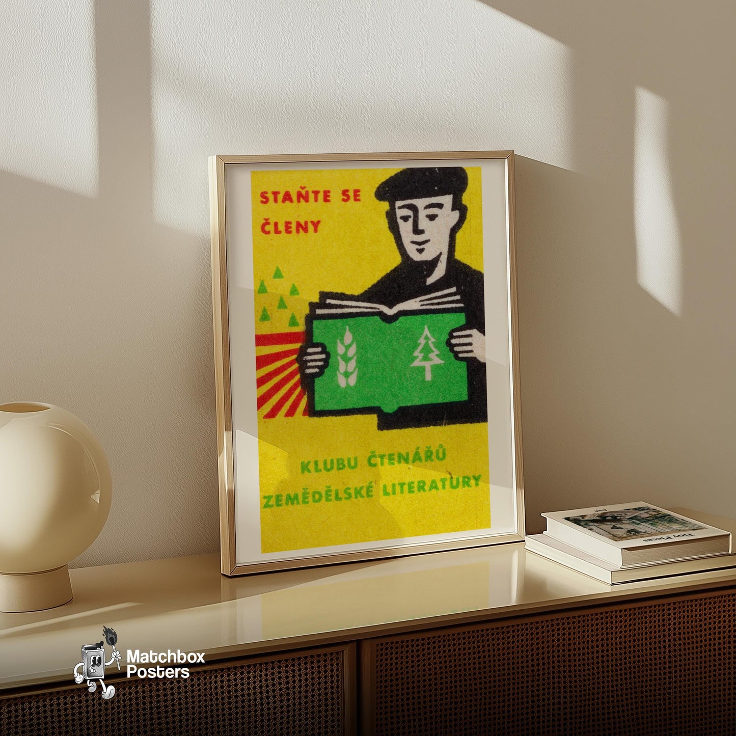 Man Reading Book - vintage matchbox label print - size comparison