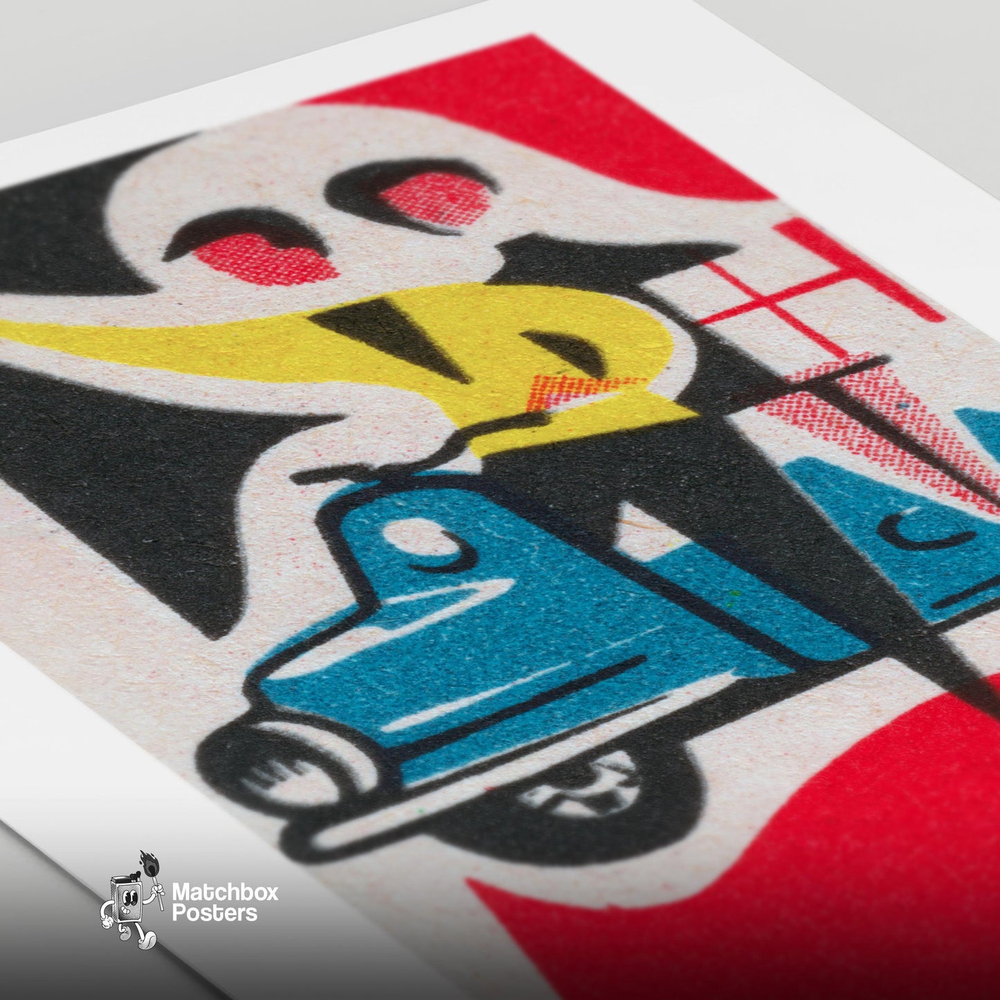 Couple on Vespa - vintage matchbox label print - close-up detail