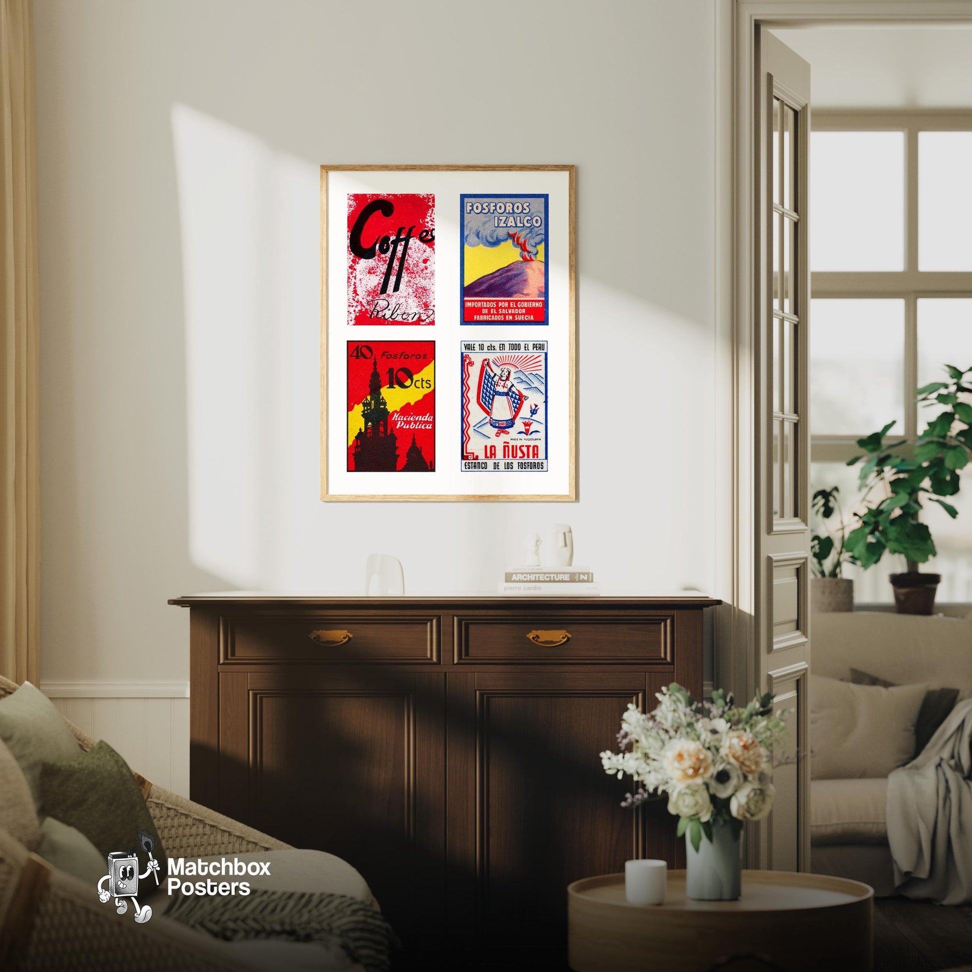 Four Vintages El Salvador - vintage matchbox label print - framed wall art preview